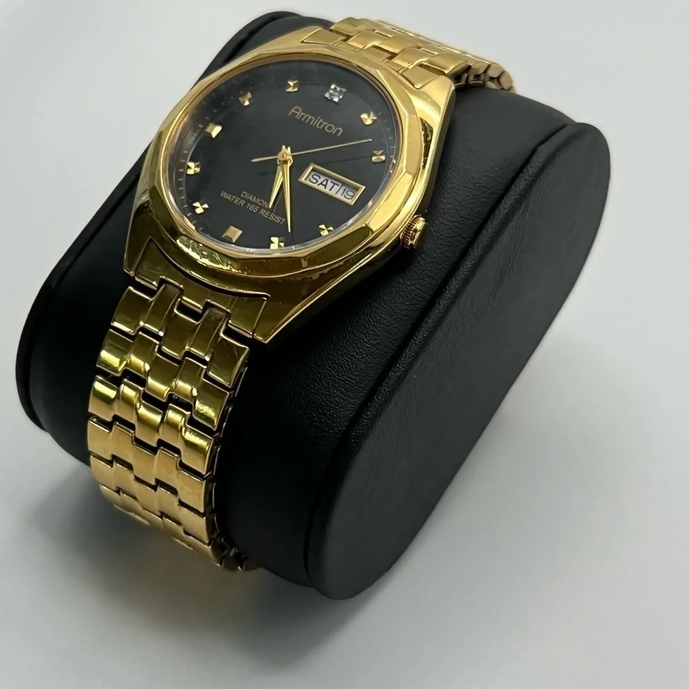 ARMITRON Gold and Black Diamond Mens Watch Working